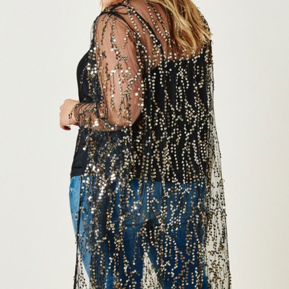 Black and Gold Sheer Sequin Duster - Picture 4 of 4